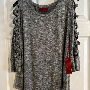 Gray Women's Top with Lace-Up Sleeves